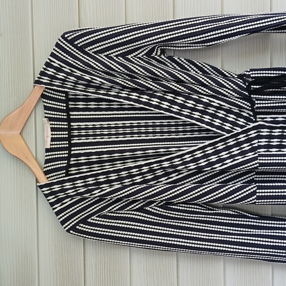 Tory Burch Oxford Stripe Long Sleeve Jacquard Wrap Dress - Picture 8 of 9